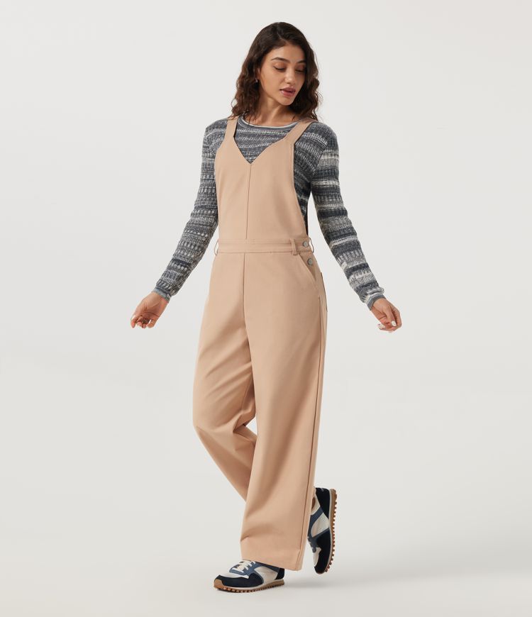 V Neck Barrel Leg Casual Overalls with Pockets