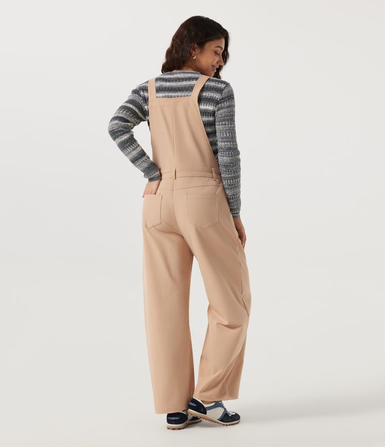 Candied Ginger V Neck Barrel Leg Casual Overalls with Pockets / 2