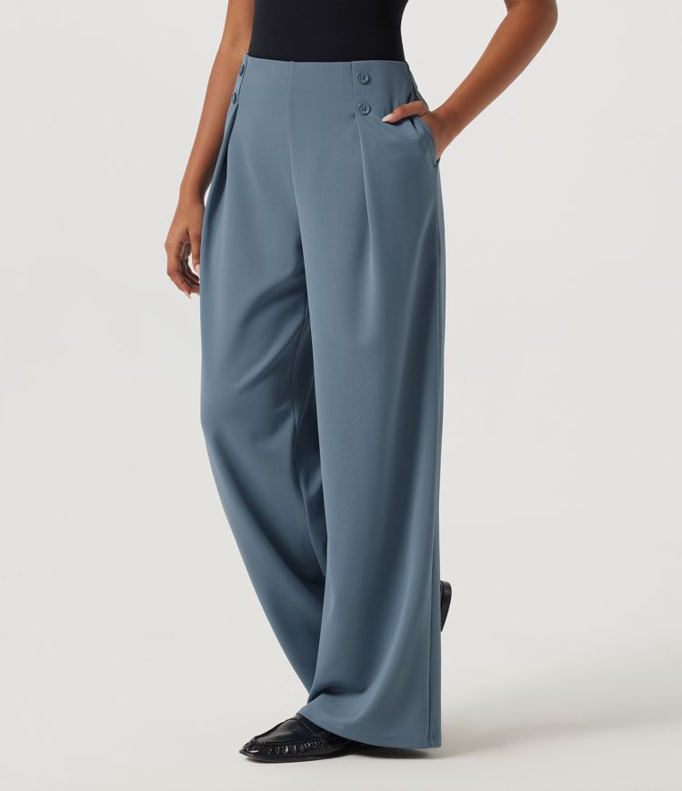 Halara Flex™ Mid Rise Wide Leg Crepe Work Pants with Pockets