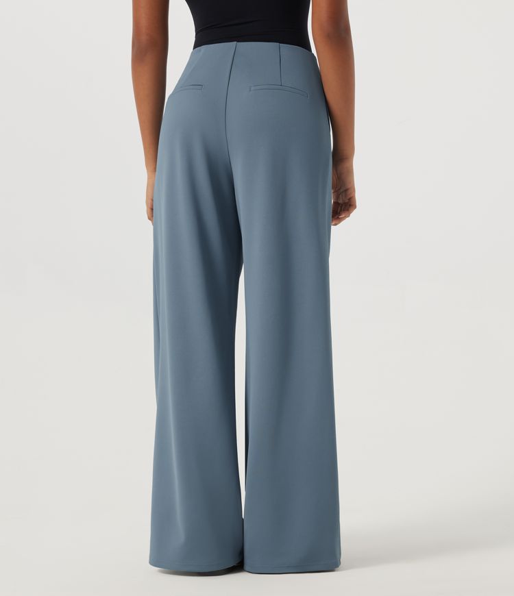 Coastline Blue Halara Flex™ Mid Rise Wide Leg Crepe Work Pants with Pockets / 2