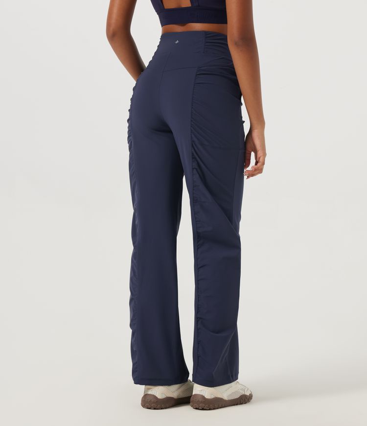 Peacoat Pantalon de randonnée droit effet frais InstantCool à séchage rapide, taille haute froncée avec poches et protection solaire UPF 40+ / 2