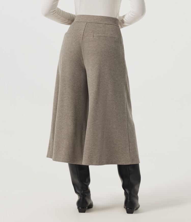  Taupe Stripe Ribbed Knit High Waisted Baggy Casual Pants with Pockets / 2