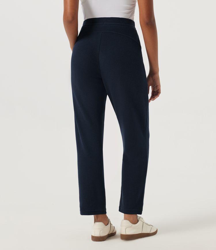 Moonless Navy High Waisted Drawstring Tapered Waffle Casual Pants with Pockets / 2