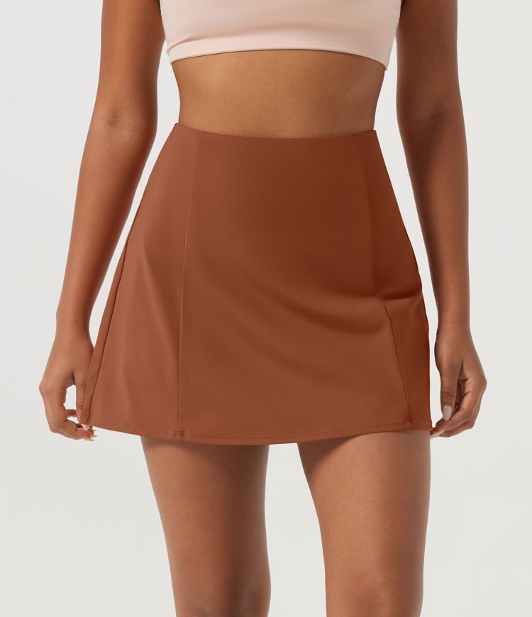 SoftlyZero™ Airy High Waisted A-Line Dance Mini Skirt with Built-in Shorts and Pockets