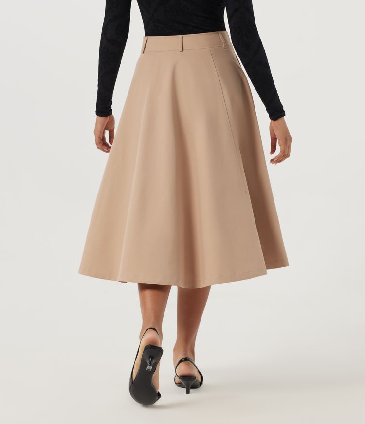 Candied Ginger High Waisted A-Line Work Midi Skirt with Pockets / 2