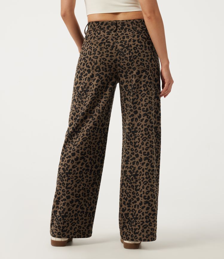 Wildmark Mid Rise Baggy Leopard Print Corduroy Casual Pants with Pockets / 2
