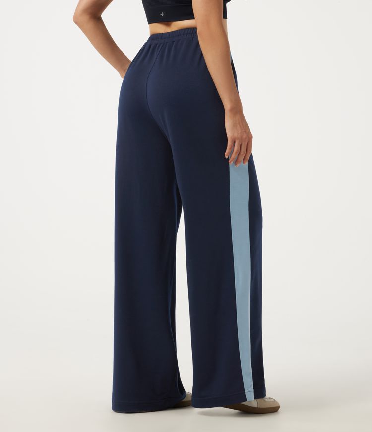 Black Iris High Waisted Drawstring Straight Leg Color Block Casual Sweatpants with Pockets / 2