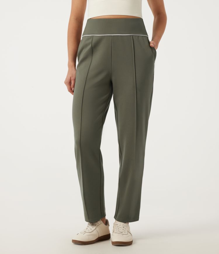 High Waisted Pintuck Tapered Casual Pants with Pockets