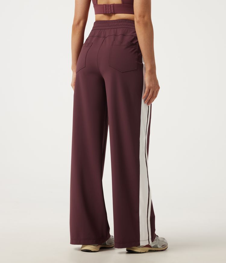 Red Mahogany High Waisted Straight Leg Side Stripe Running Pants with Pockets / 2