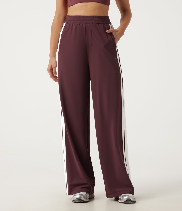 High Waisted Straight Leg Side Stripe Running Pants with Pockets