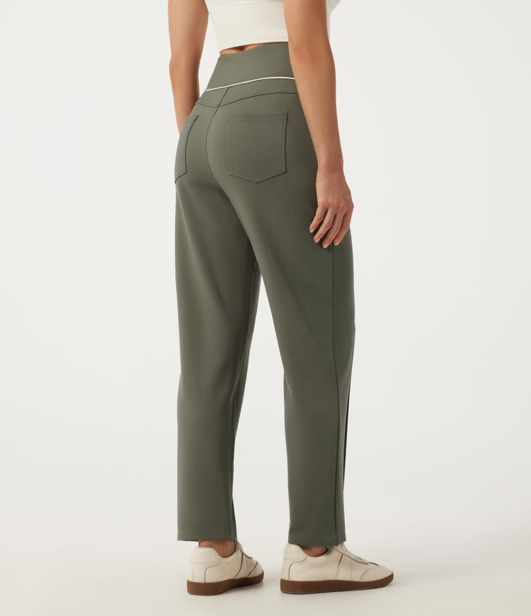 Oil Green High Waisted Pintuck Tapered Casual Pants with Pockets / 2