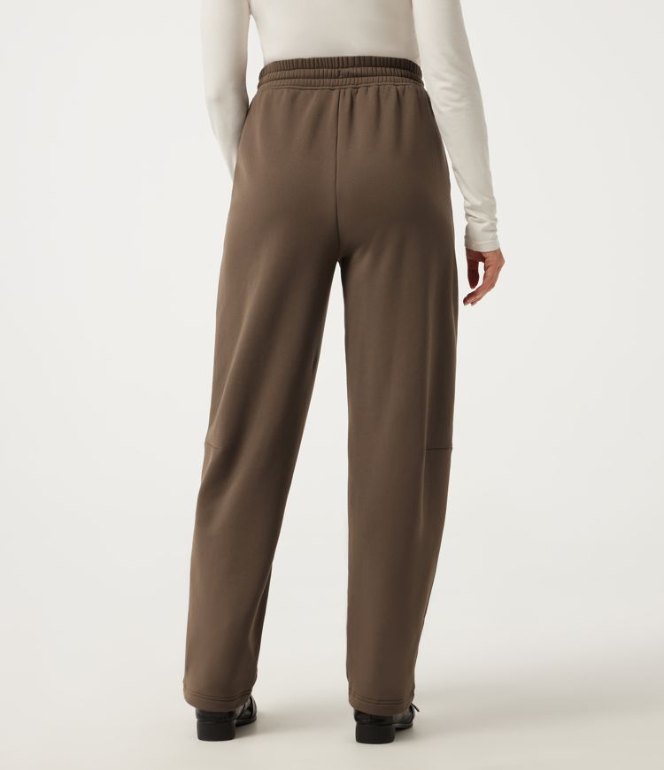 Chestnut Brown High Waisted Drawstring Barrel Leg Fleece Casual Pants with Pockets / 2