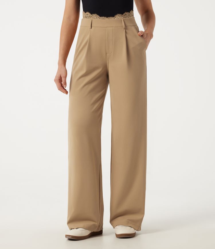 Halara Flex™ - Bürohose mit hohem Bund, Seitentaschen, Kontrastspitze und geradem Bein