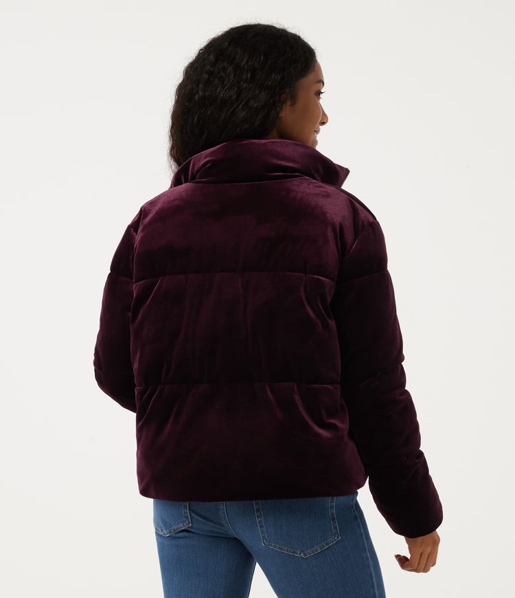 Dusky purple Mock Neck Long Sleeve Velvet Casual Padded Jacket with Pockets / 2