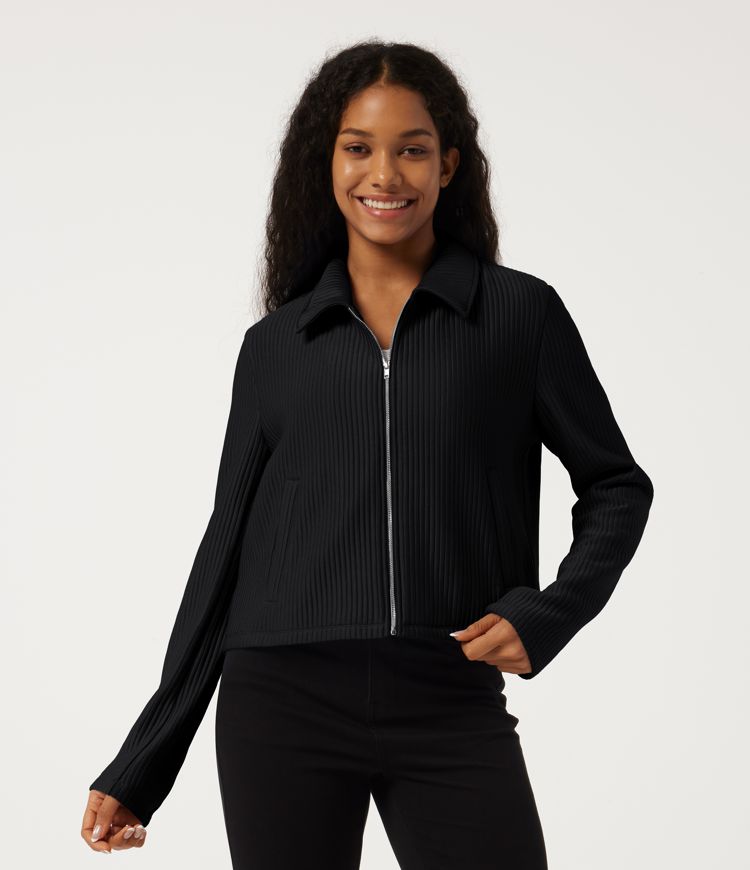 Cloud Black Grid Lapel Collar Long Sleeve Work Jacket with Pockets / 2