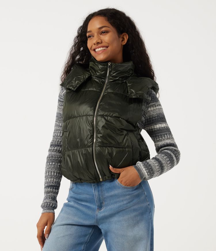 Hooded Casual Padded Vest with Pockets