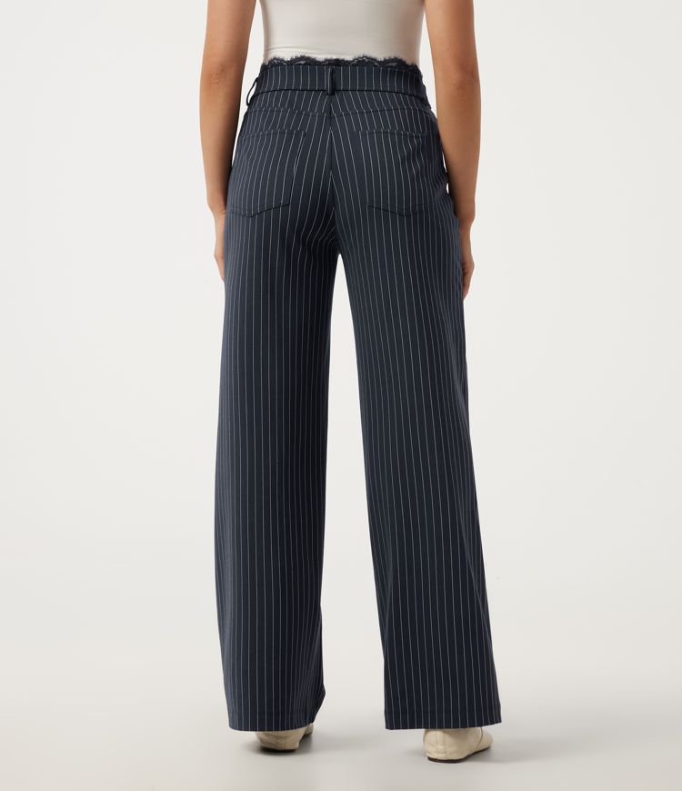Navy Pinstripe Halara Flex™ Mid Rise Straight Leg Contrast Lace Stripe Work Pants with Pockets / 2