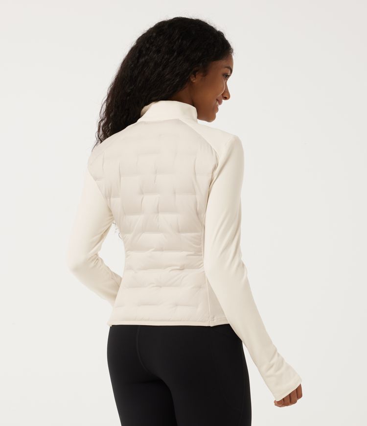 Egret Mock Neck Long Sleeve Casual Down Jacket with Pockets / 2