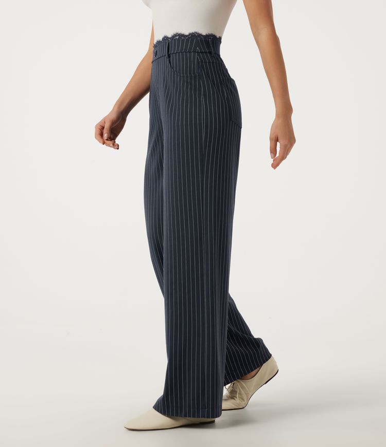 Halara Flex™ Mid Rise Straight Leg Contrast Lace Stripe Work Pants with Pockets