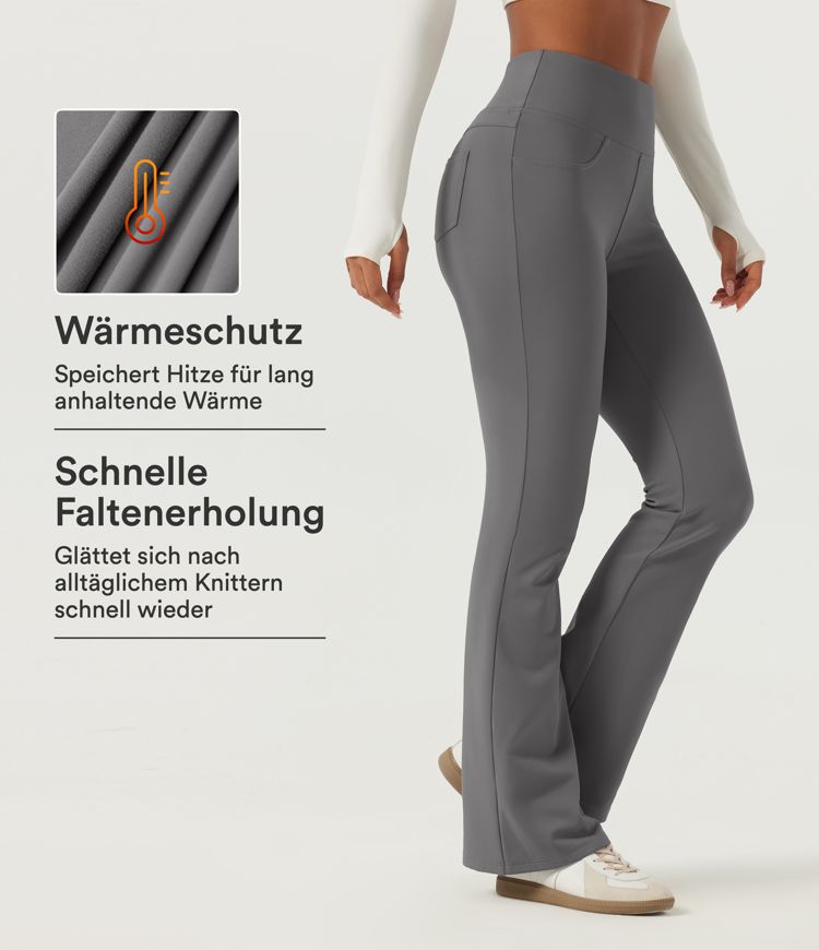 Bootcut-Yogahose aus Fleece mit hohem Bund und Gesäßtaschen - selbstglättend
