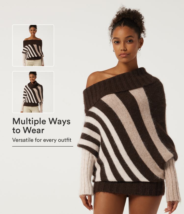 Lässiger, gestreifter Pullover mit Fledermausärmeln (langärmlig)
