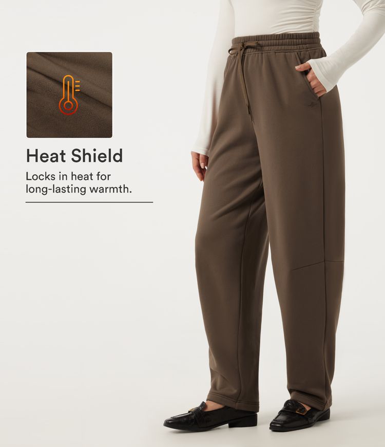 High Waisted Drawstring Barrel Leg Fleece Casual Pants with Pockets