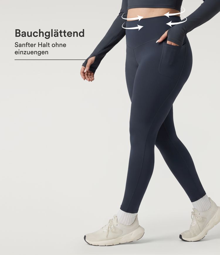 Halara Ultrasculpt™ Heat - Fleece-Lauf-Leggings mit hohem Crossover-Bund, Seitentaschen und Bauchkontrolle - Plus Size