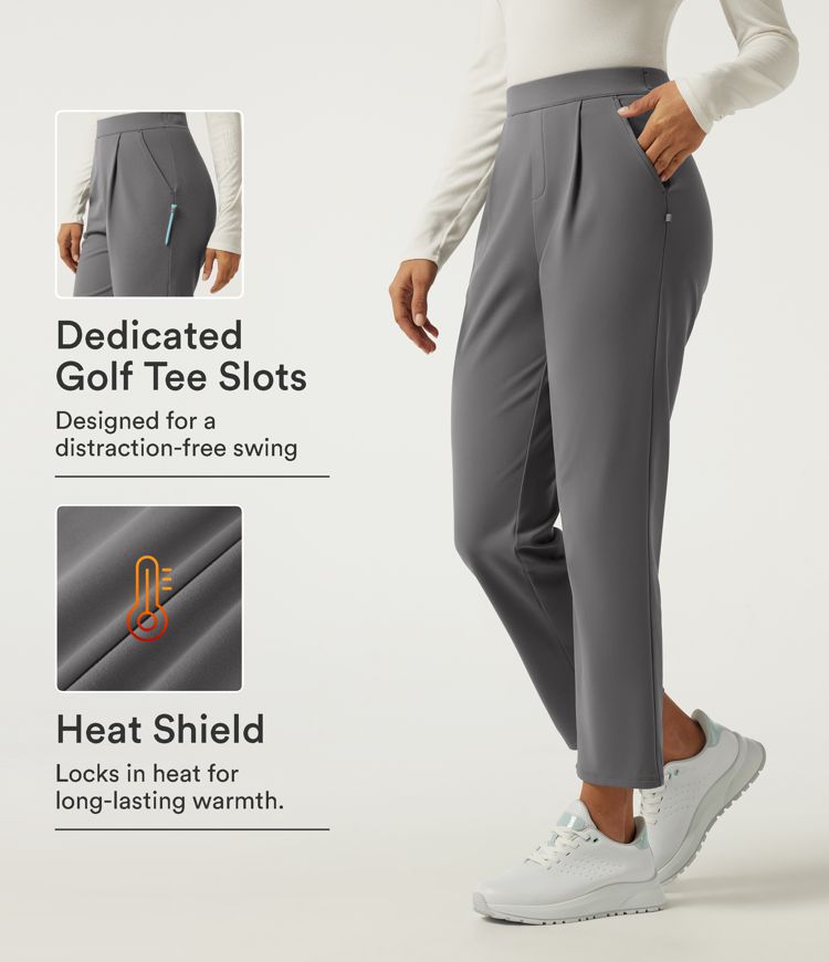 High Waisted Straight Leg Fleece Golf Pants with Pockets