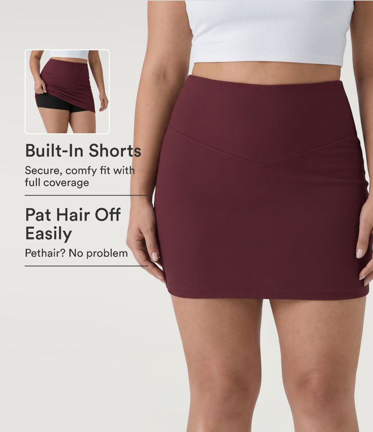 Plus Size Patitoff™ Flow Pet Hair Resistant High Waisted Tummy Control 2-in-1 Bodycon Mini Casual Skirt