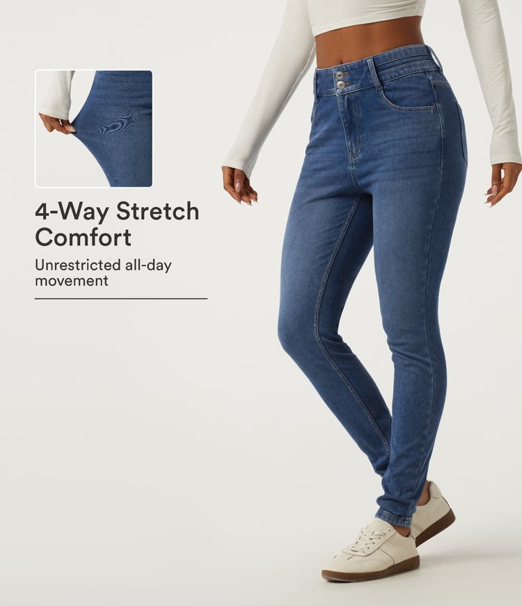 Halara Flex™ Mid-Rise Skinny-Casual-Jeans mit Taschen