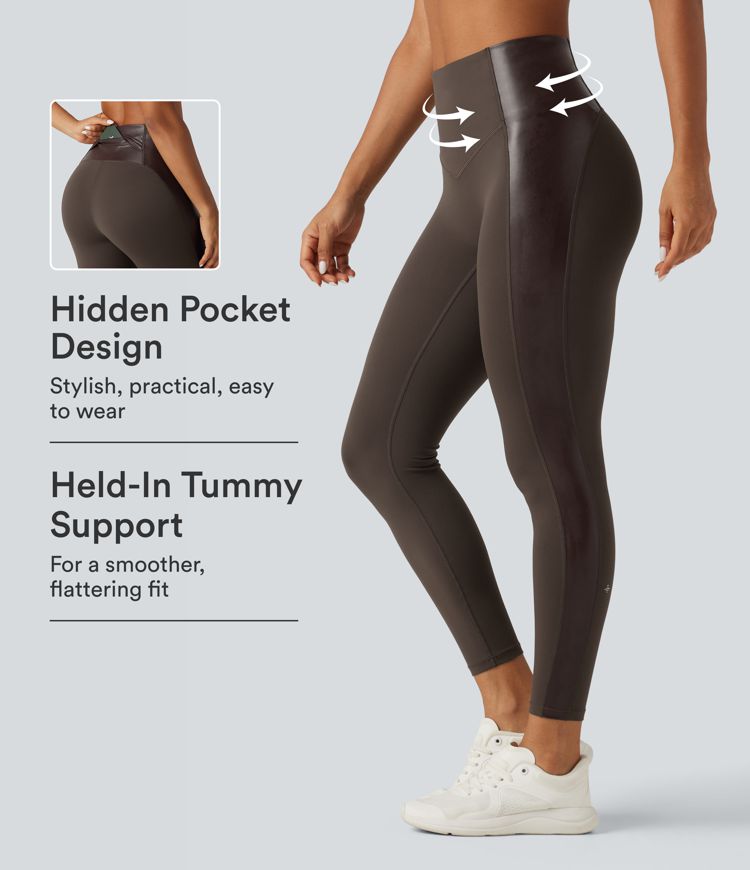 Halara UltraSculpt™ High Waisted Stretchy PU Tummy Control Yoga Leggings with Pocket