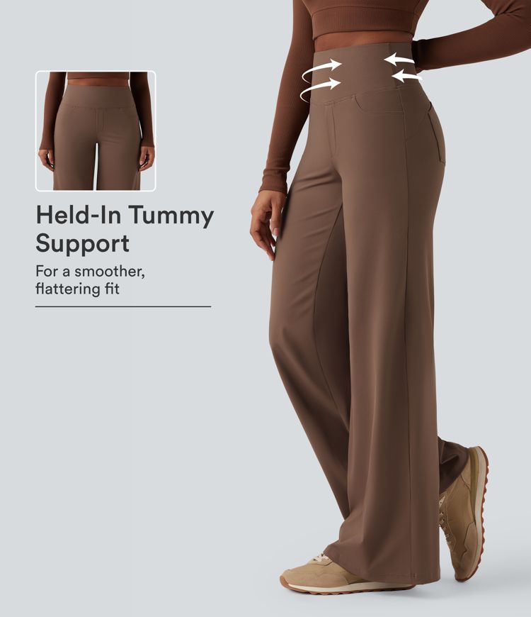 DayStretch High Waisted Tummy Control Wide Leg Baggy Yoga Pants with Pockets