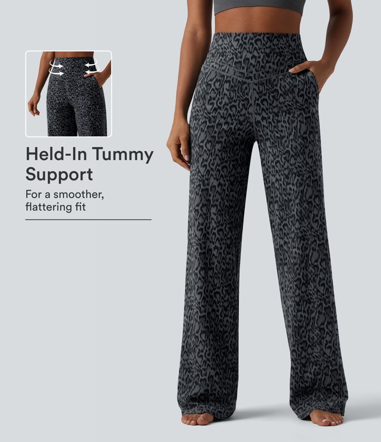 Halara UltraSculpt™ Leopard Print High Waisted Tummy Control Straight Leg Yoga Pants with Pockets