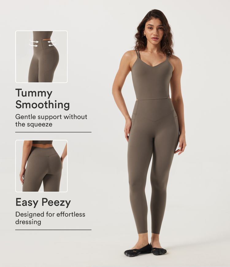 UltraSculpt™ V Neck Sleeveless Cut-Out Back Built-in Bra Yoga Jumpsuit with Pockets-Easy Peezy Edition
