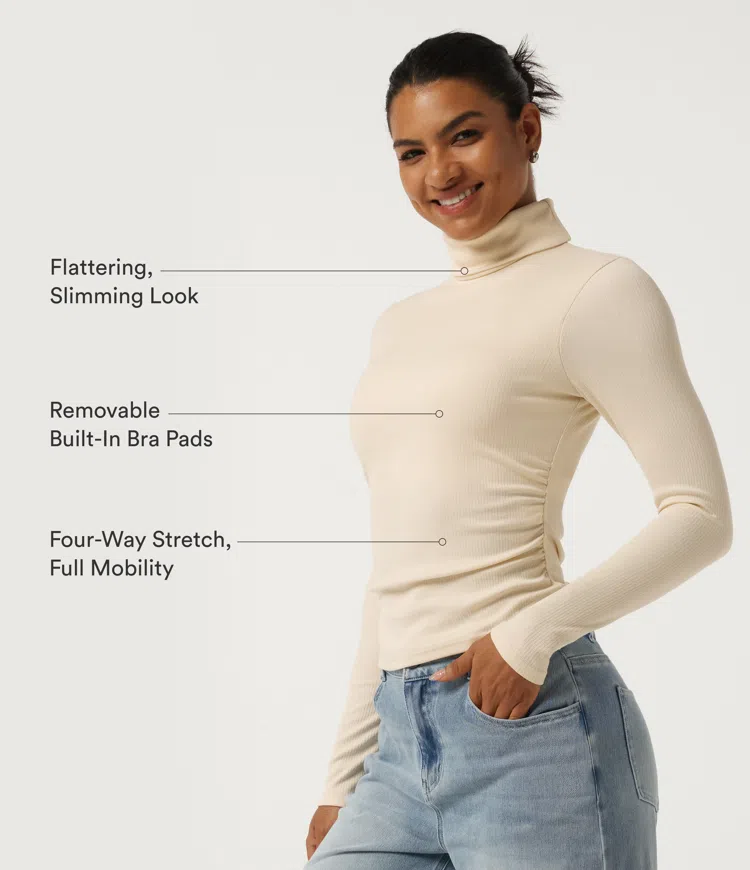 Lily White High Neck Long Sleeve Casual Top with Built-in Bra / 2