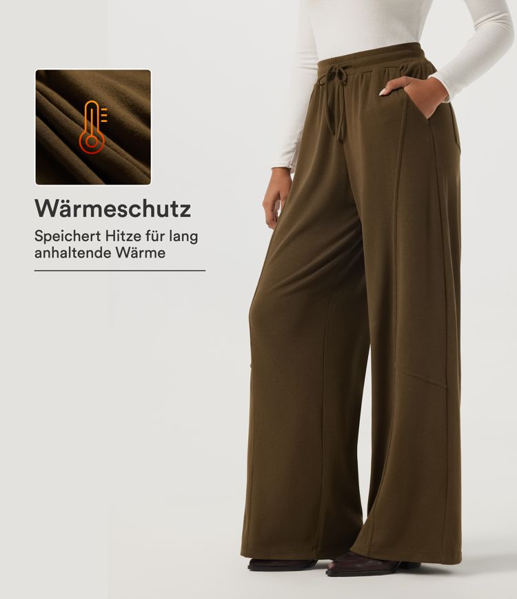 Dark Earth Lässige Baggy-Thermohose mit hohem Bund, mehreren Taschen und Kordelzug / 1