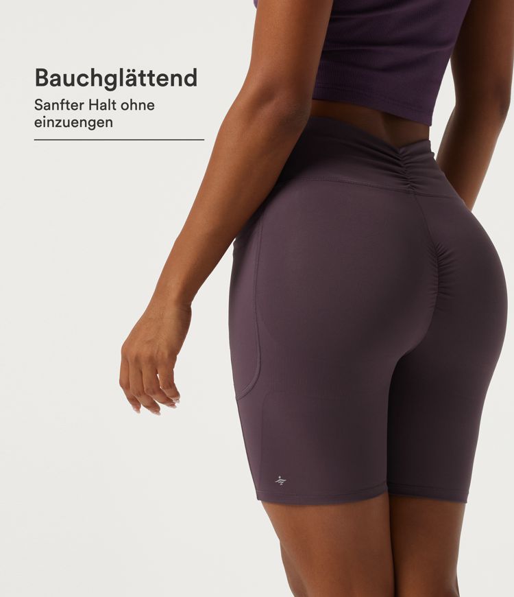 Workout-Radlerhose mit hohem Bund, Seitentaschen und Bauchkontrolle - schnelltrocknend, 17,8 cm