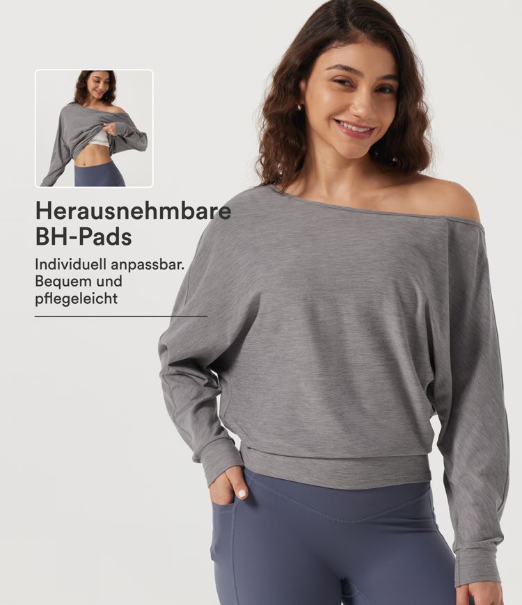 Yoga-Sport-Top mit integriertem BH, langen Fledermausärmeln und One-Shoulder-Design