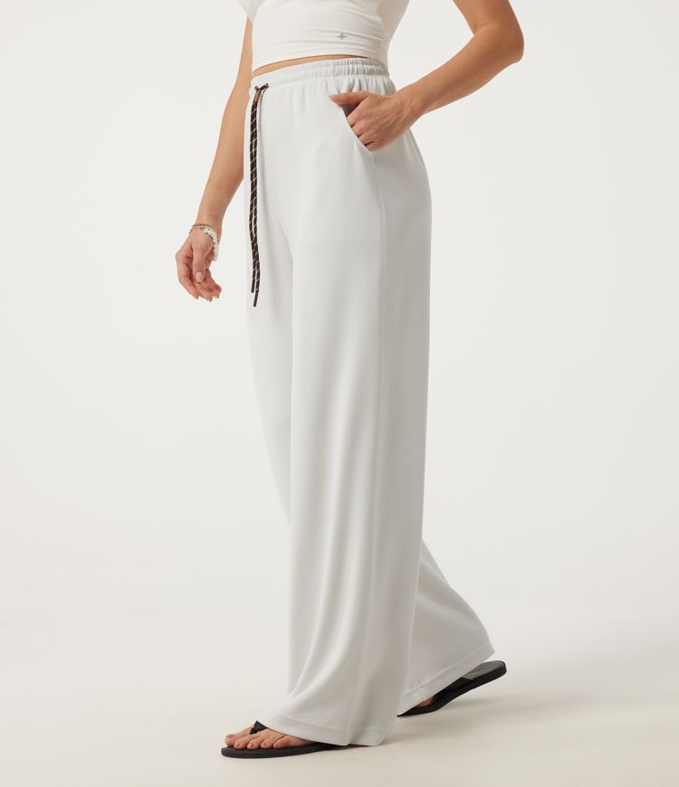 High Waisted Drawstring Wide Leg Casual Pants with Pockets