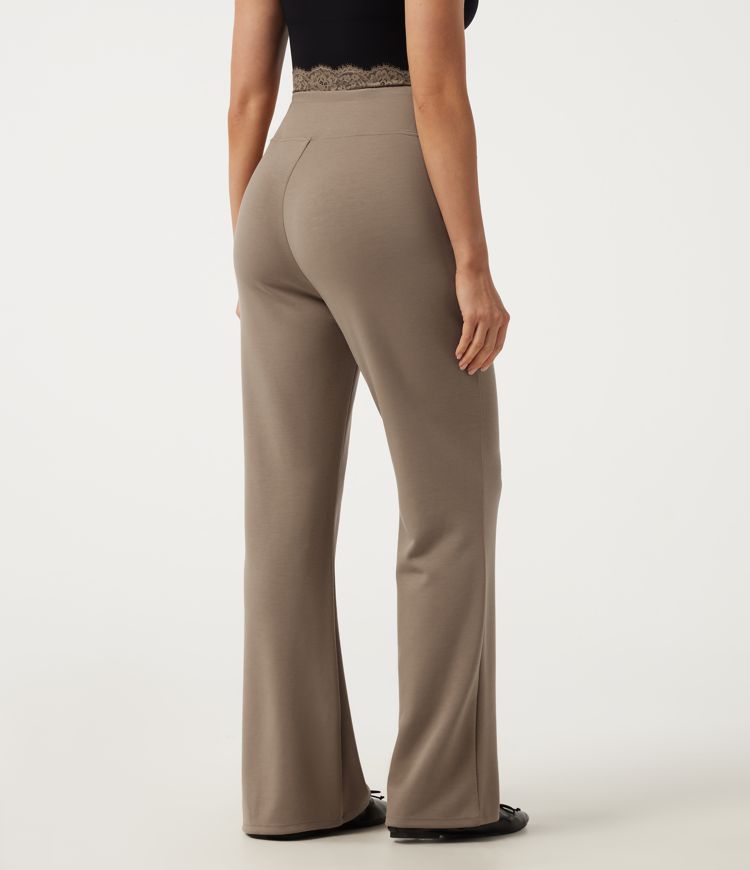 Dark Reddish Brown Mid Rise Wide Leg Contrast Lace Casual Pants with Pockets / 2