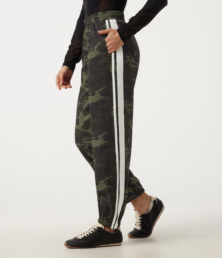Mid Rise Camo Side Stripe Ankle-Length Casual Jogger with Pockets