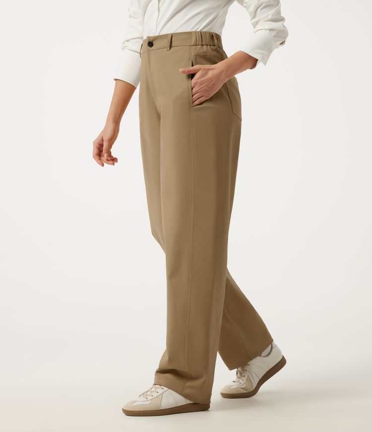 High Waisted Barrel Leg Chino Cotton Casual Pants with Pockets