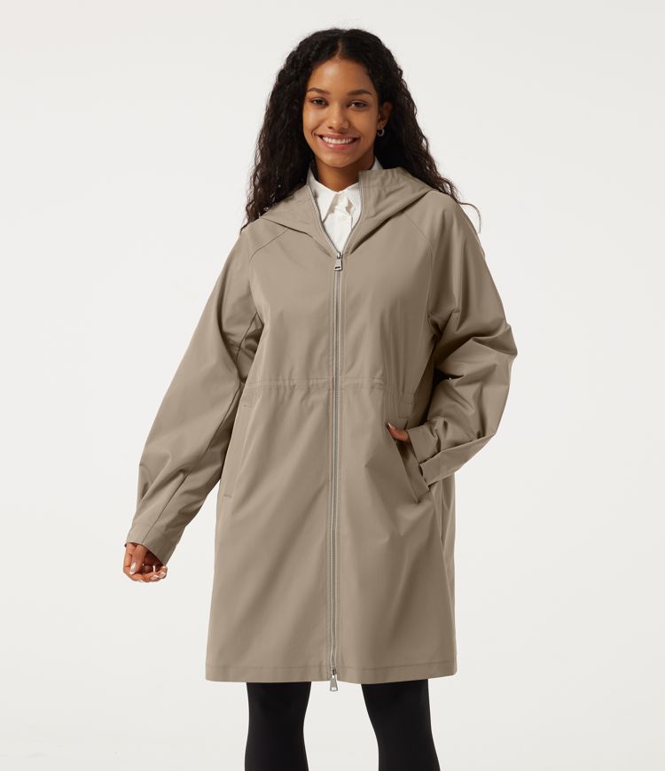 Hooded Long Sleeve Ruched Durable Water Repellent Work Jacket with Pockets