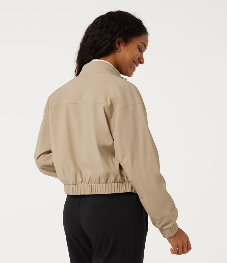 Oat Khaki Durable Water Repellent Stand Collar Work Windbreaker Jacket with Pockets / 2