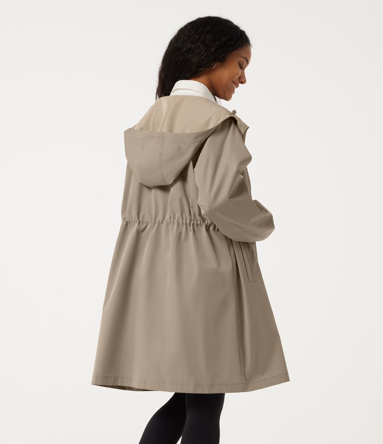 Raw Rock Tea Brown Hooded Long Sleeve Ruched Durable Water Repellent Work Jacket with Pockets / 2