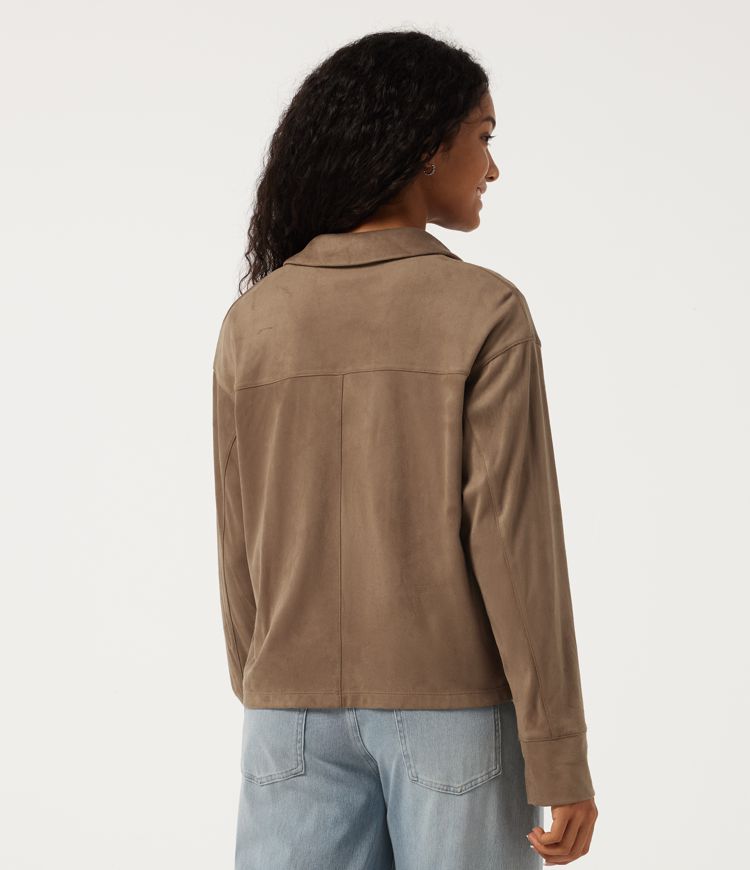 Coca Mocha Lapel Collar Long Sleeve Suede Casual Shacket with Pockets / 2