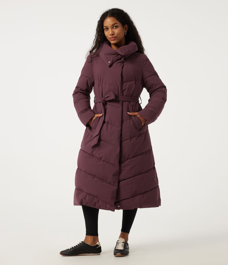 Lapel Long Sleeve Tie Longline Work Padded Jacket with Pockets