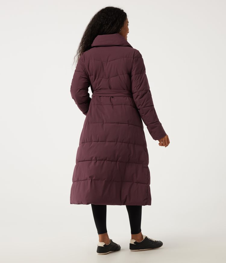 Amaranth Lapel Long Sleeve Tie Longline Work Padded Jacket with Pockets / 2