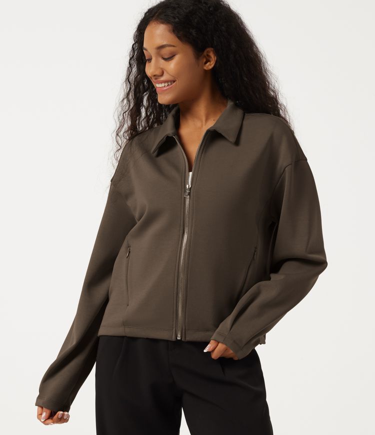 Lapel Collar Long Sleeve Work Shacket with Pockets