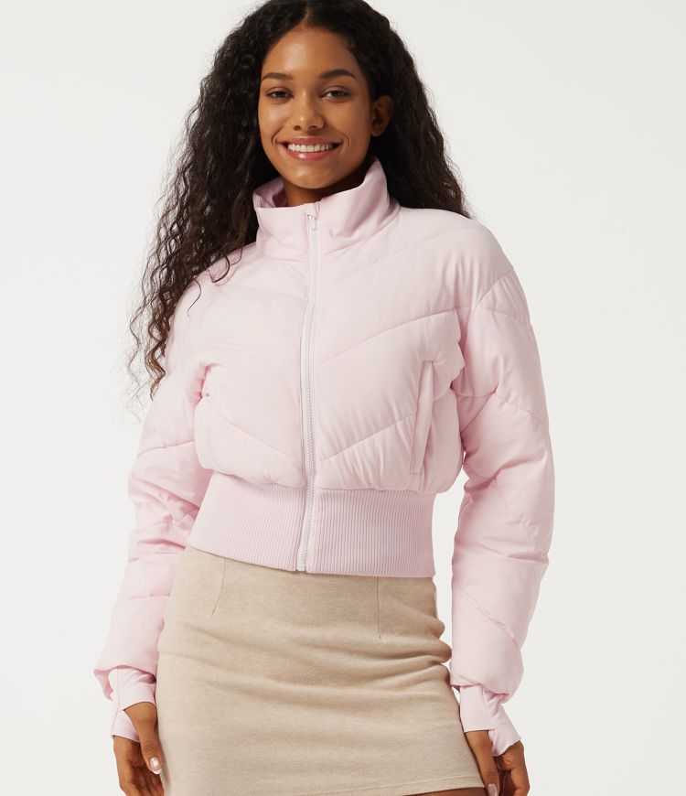 Halara PuffFlex High Neck Long Sleeve Puffer Casual Padded Jacket with Pockets and Thumbholes